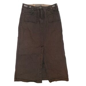 Cotton Ginny Denim Maxi Skirt Womens 8 Brown Excellent Utility Slit Herringbone